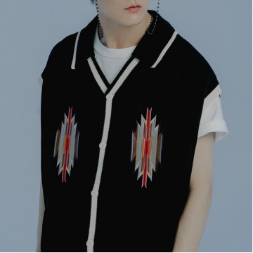韓國Romantic Crown - ETHNIC COLLAR KNIT CARDIGAN_BLACK